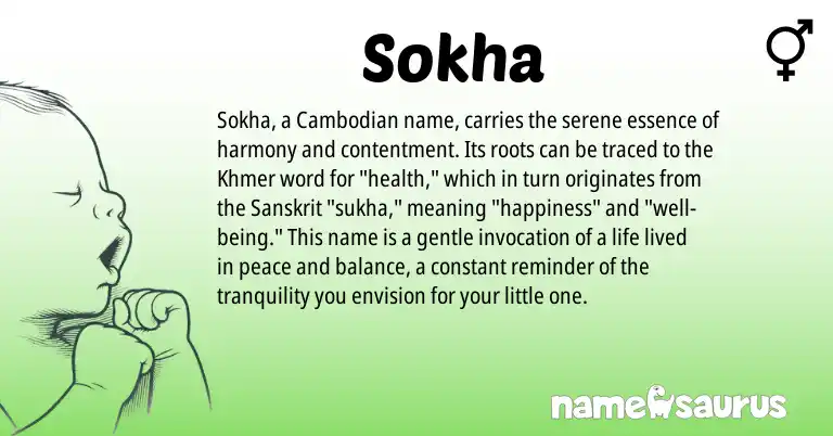 Infographic about Sokha name meaning, Sokha is a name from Khmer, Cambodian, Sanskrit origin(s).