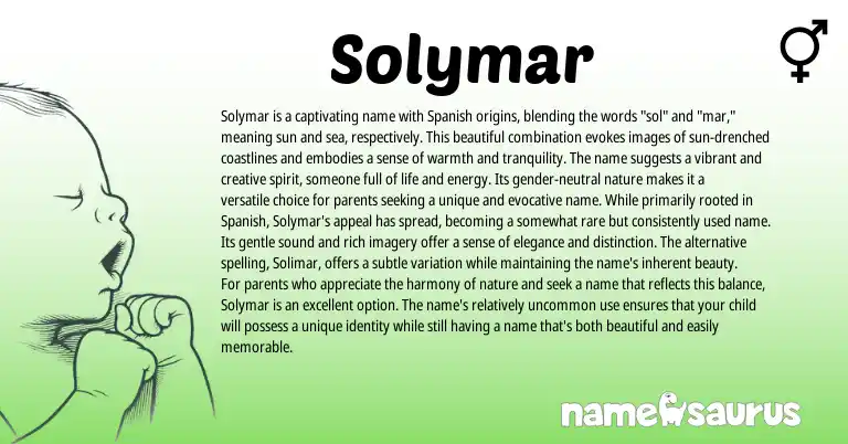 Infographic about Solymar name meaning, Solymar is a name from Spanish origin(s).