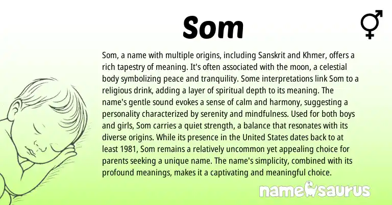 Infographic about Som name meaning, Som is a name from Bengali, Khmer, Indian, Sanskrit origin(s).