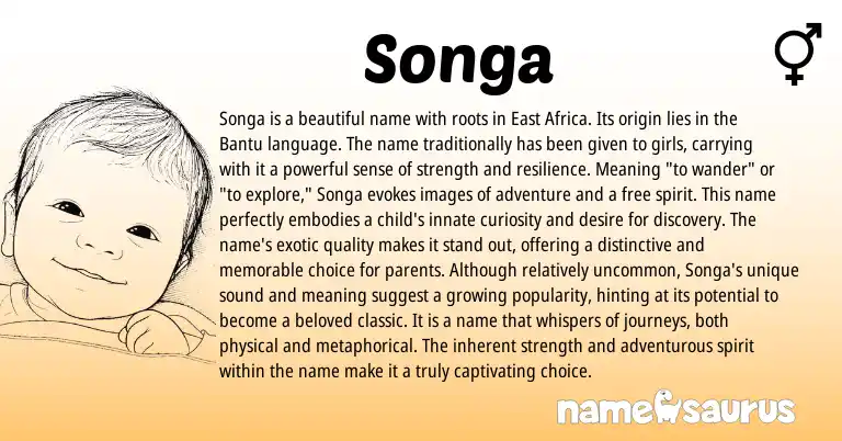 Infographic about Songa name meaning, Songa is a name from African, Swahili origin(s).