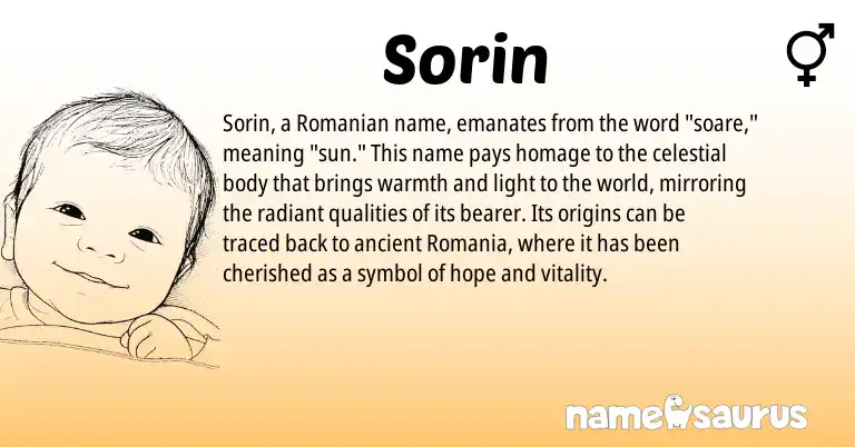 Infographic about Sorin name meaning, Sorin is a name from Romanian origin(s).