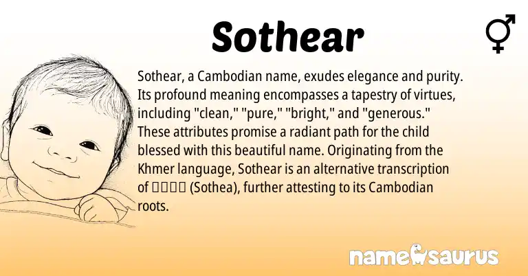 Infographic about Sothear name meaning, Sothear is a name from Khmer, Cambodian origin(s).