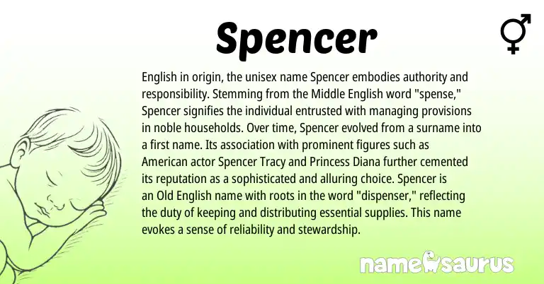 Infographic about Spencer name meaning, Spencer is a name from Middle English, Old English, English, American origin(s).