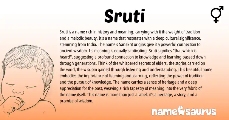 Infographic about Sruti name meaning, Sruti is a name from Indian, Sanskrit origin(s).