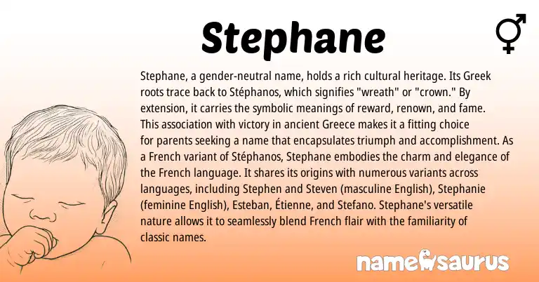 Infographic about Stephane name meaning, Stephane is a name from English, Greece, French, Greek origin(s).
