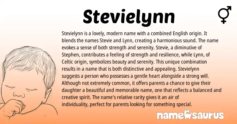 Infographic about Stevielynn name meaning, Stevielynn is a name from English origin(s).