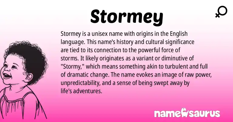 Infographic about Stormey name meaning, Stormey is a name from English origin(s).