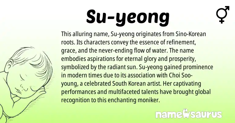 Infographic about Su-yeong name meaning, Su-yeong is a name from Korean origin(s).