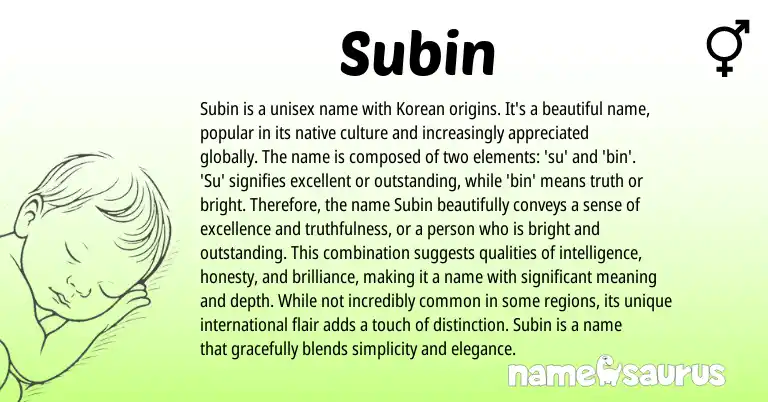 Infographic about Subin name meaning, Subin is a name from Korean origin(s).