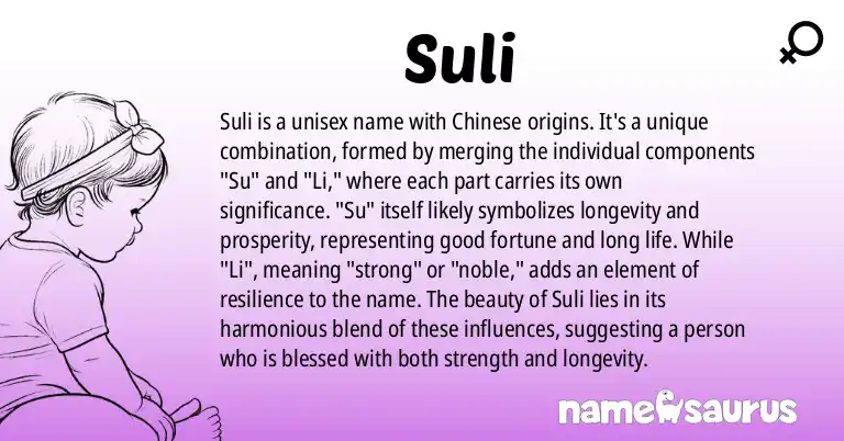 Infographic about Suli name meaning, Suli is a name from Chinese origin(s).