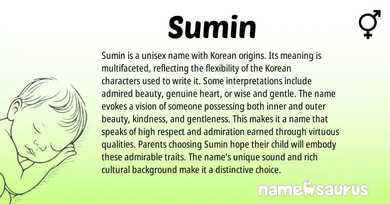 Infographic about Sumin name meaning, Sumin is a name from Korean origin(s).
