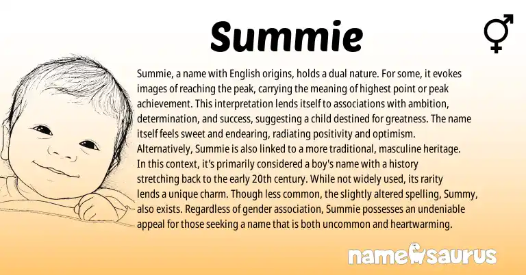 Infographic about Summie name meaning, Summie is a name from English origin(s).