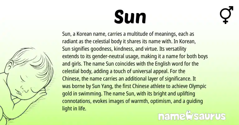 Infographic about Sun name meaning, Sun is a name from Chinese, Korean, English origin(s).