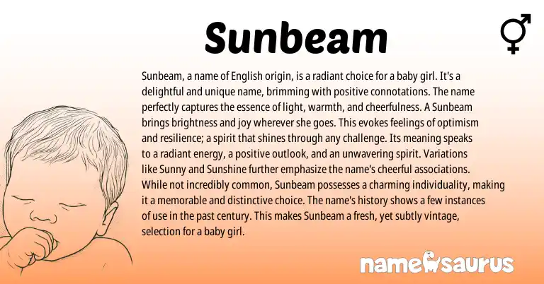 Infographic about Sunbeam name meaning, Sunbeam is a name from English origin(s).