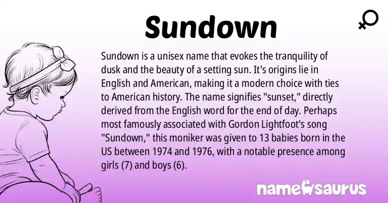 Infographic about Sundown name meaning, Sundown is a name from English (American), American origin(s).