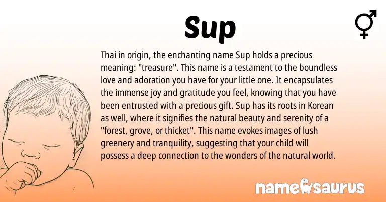 Infographic about Sup name meaning, Sup is a name from Korean, Thai origin(s).