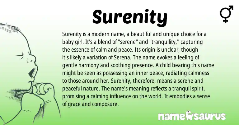 Infographic about Surenity name meaning, Surenity is a name from English origin(s).