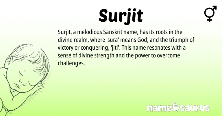 Infographic about Surjit name meaning, Surjit is a name from Sanskrit origin(s).