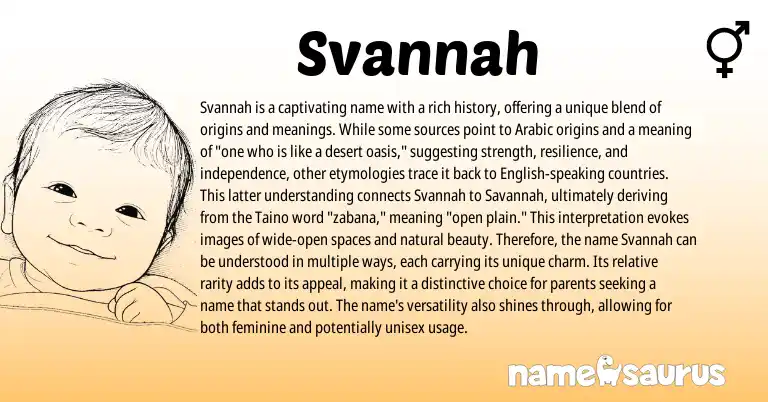 Infographic about Svannah name meaning, Svannah is a name from Arabic origin(s).