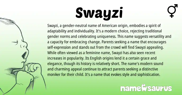 Infographic about Swayzi name meaning, Swayzi is a name from American origin(s).