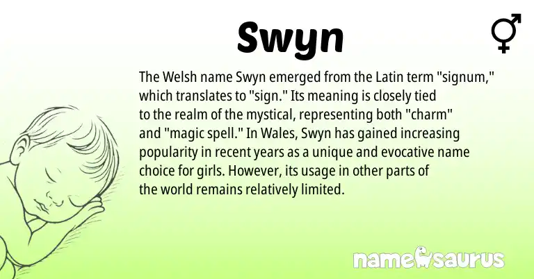 Infographic about Swyn name meaning, Swyn is a name from Welsh, Latin origin(s).