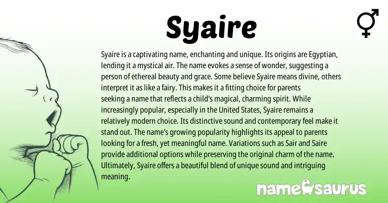 Infographic about Syaire name meaning, Syaire is a name from Egyptian origin(s).