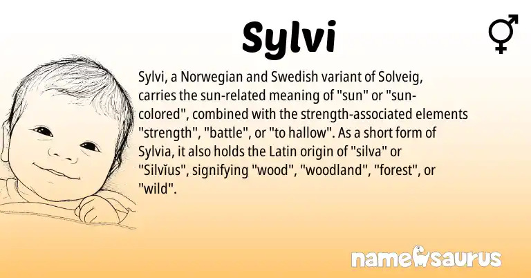 Infographic about Sylvi name meaning, Sylvi is a name from Norwegian, Swedish, Latin origin(s).