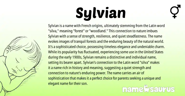 Infographic about Sylvian name meaning, Sylvian is a name from Latin, French origin(s).