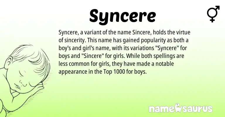 Infographic about Syncere name meaning, Syncere is a name from N/A origin(s).