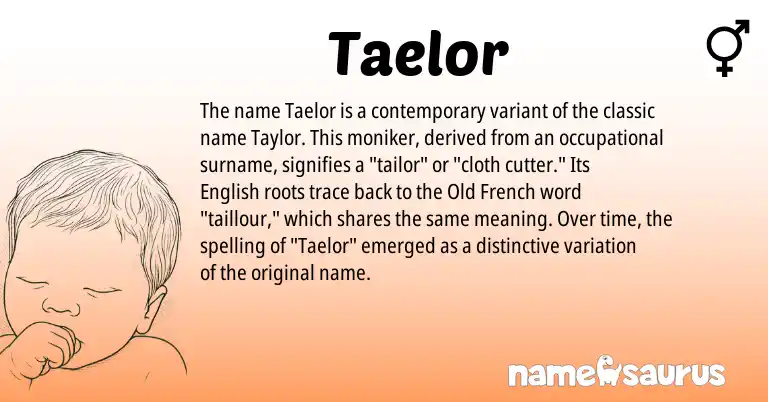 Infographic about Taelor name meaning, Taelor is a name from English, Old French origin(s).