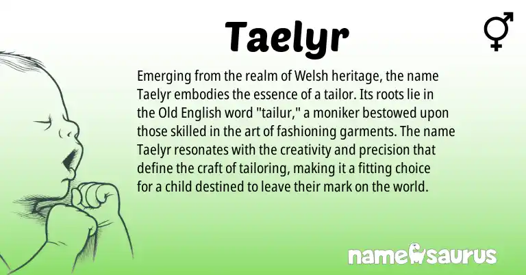Infographic about Taelyr name meaning, Taelyr is a name from Old English, Welsh origin(s).