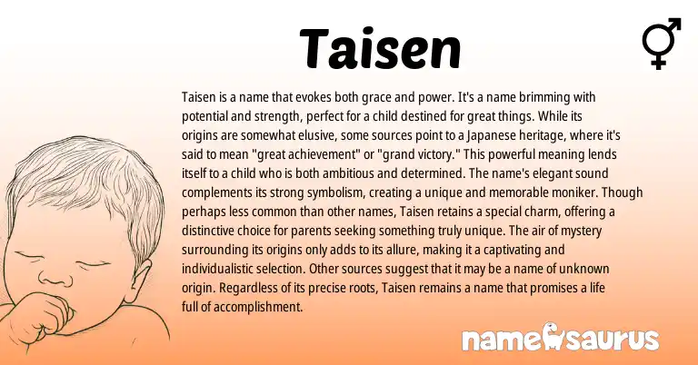 Infographic about Taisen name meaning, Taisen is a name from Japanese origin(s).