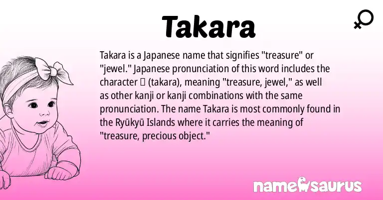 Infographic about Takara name meaning, Takara is a name from Japanese origin(s).
