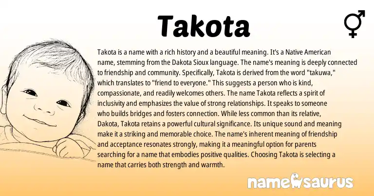 Infographic about Takota name meaning, Takota is a name from Sioux, American origin(s).