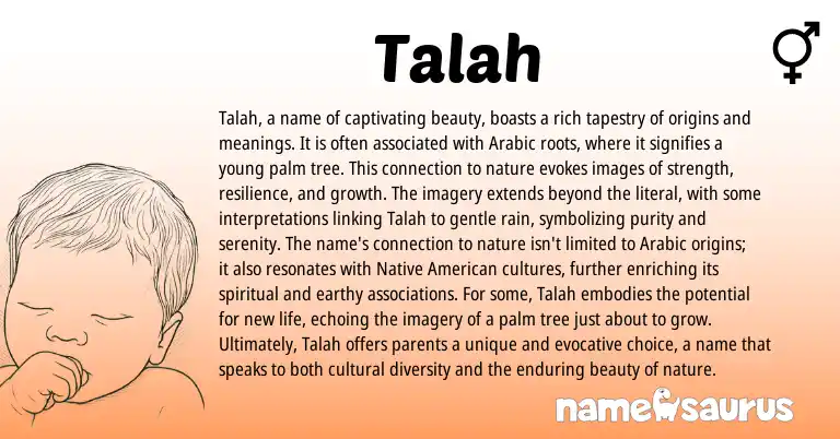 Infographic about Talah name meaning, Talah is a name from United States, Arabic origin(s).