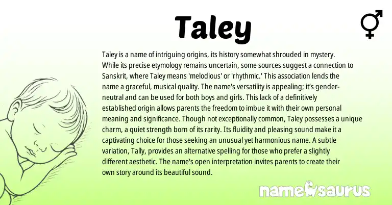 Infographic about Taley name meaning, Taley is a name from Sanskrit origin(s).