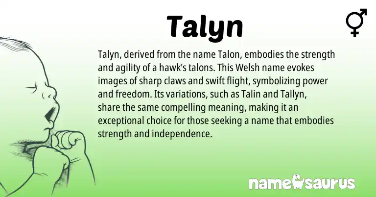 Infographic about Talyn name meaning, Talyn is a name from Welsh origin(s).