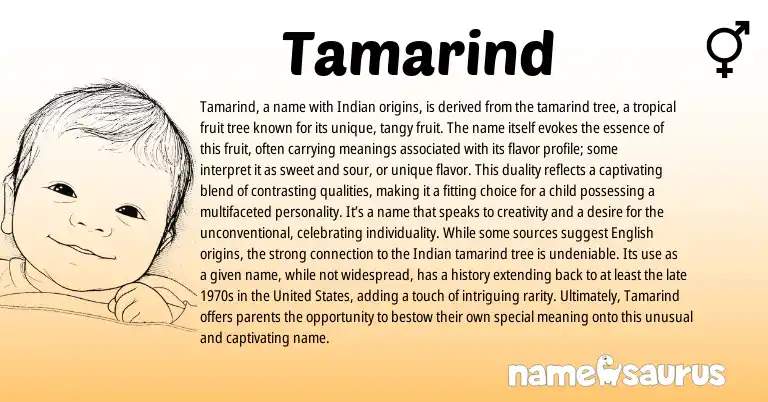 Infographic about Tamarind name meaning, Tamarind is a name from Arabic, English origin(s).