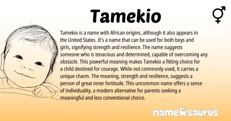 Infographic about Tamekio name meaning, Tamekio is a name from African origin(s).