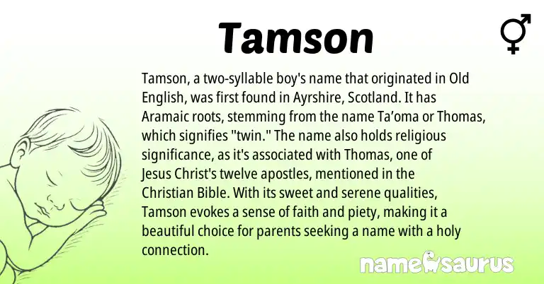 Infographic about Tamson name meaning, Tamson is a name from Aramaic, Old English origin(s).