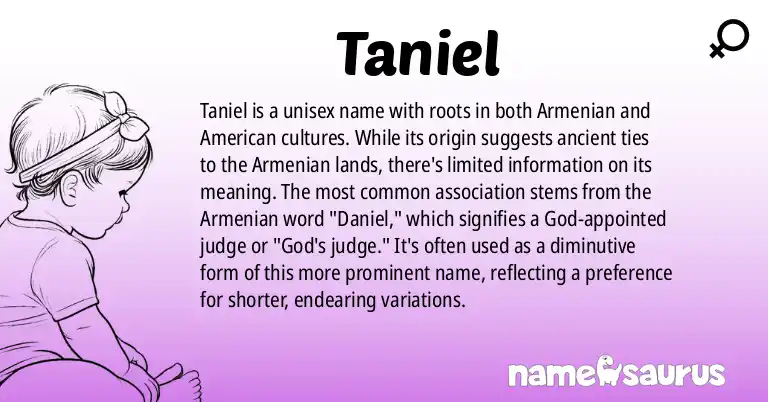 Infographic about Taniel name meaning, Taniel is a name from Armenian, American origin(s).
