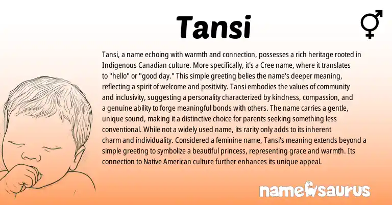 Infographic about Tansi name meaning, Tansi is a name from Indian, Cree, American origin(s).