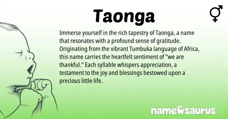 Infographic about Taonga name meaning, Taonga is a name from Tumbuka origin(s).