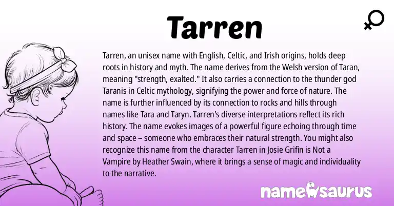 Infographic about Tarren name meaning, Tarren is a name from English, Celtic, Irish origin(s).