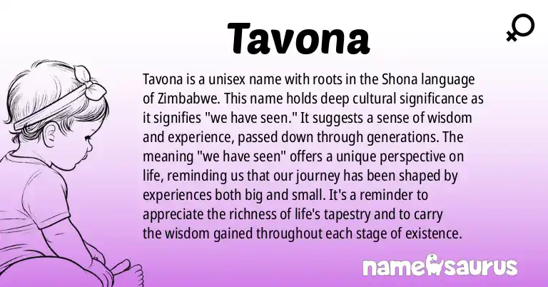 Infographic about Tavona name meaning, Tavona is a name from Shona origin(s).