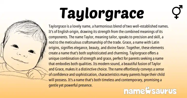 Infographic about Taylorgrace name meaning, Taylorgrace is a name from Latin, English origin(s).