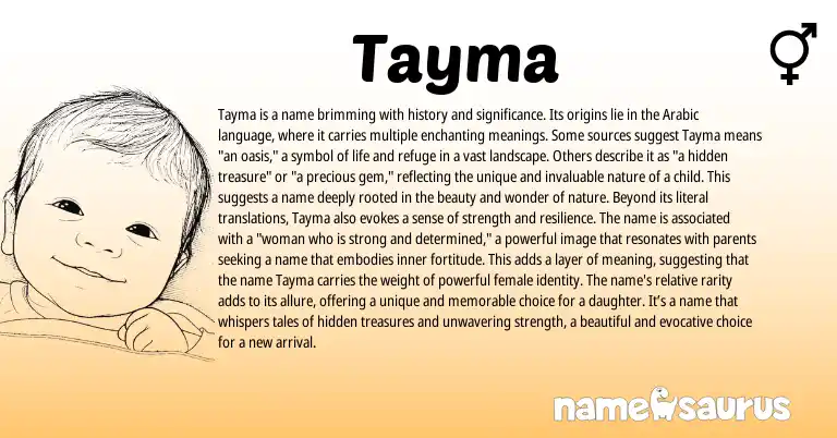 Infographic about Tayma name meaning, Tayma is a name from Arabic origin(s).