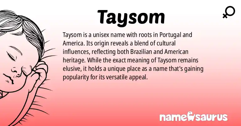 Infographic about Taysom name meaning, Taysom is a name from Portuguese (Brazilian), American origin(s).
