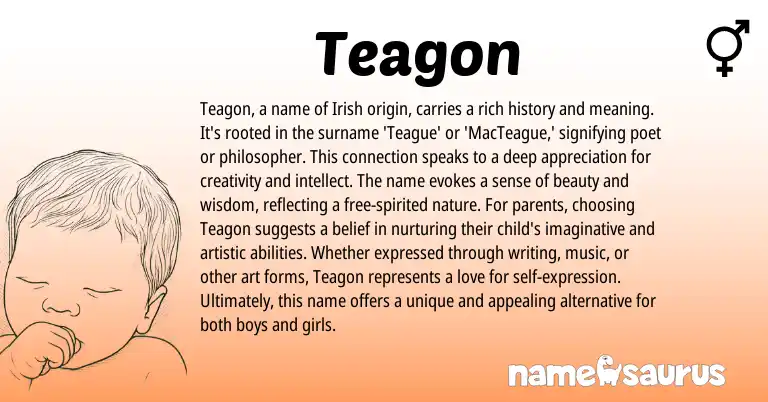 Infographic about Teagon name meaning, Teagon is a name from Celtic, Irish origin(s).