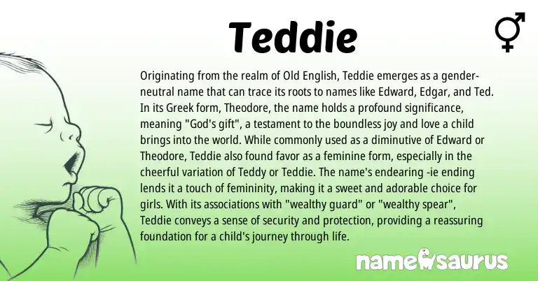 Infographic about Teddie name meaning, Teddie is a name from Old English, Greek origin(s).